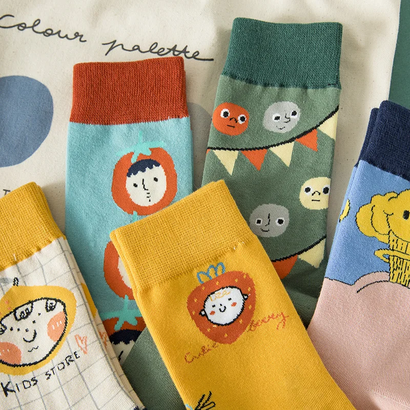 

5pieces/lot Medium ins modis sport socks funny korean cartoon preppy style women socks cute cotton 2021 spring new arrival