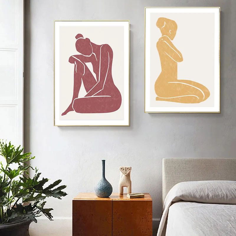 

Abstract Yoga Women Body Wall Art Poster Yoga Guide Gesture Canvas Painting Red Yellow Art Print Nordic Pictures Home Decor