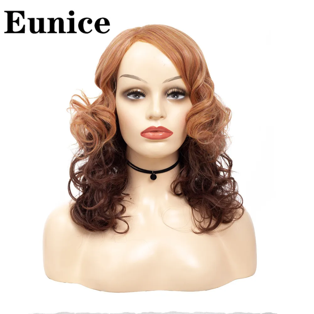 Короткие Смешанные кудрявые синтетические волосы парики для женщин коричневые