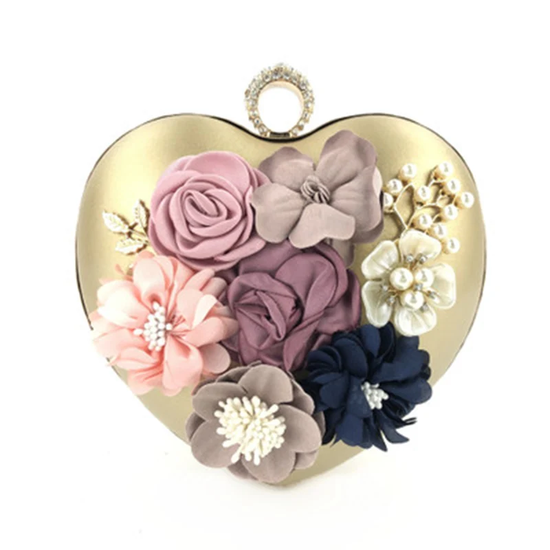 Новый цветочный дизайн вечерняя сумка металлическая ручка в форме сердца