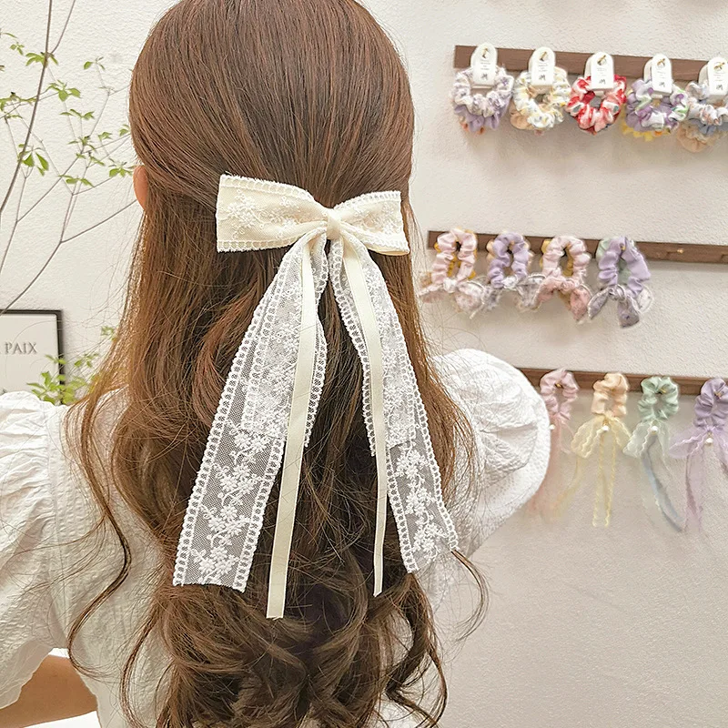 

1PC Lace Big Barrette Bow Hairpin For Women Girls Satin Trendy Ladies Hair Clip Cute Barrette Oversize Floral Hair Accessories