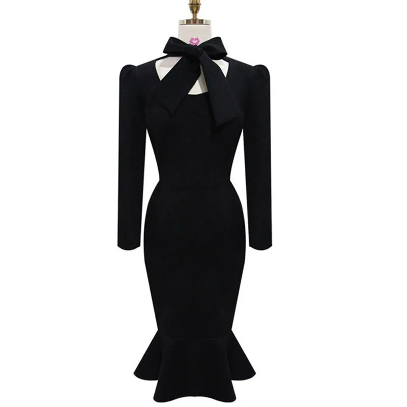 Черное обтягивающее платье 2019 осеннее Новое высококачественное женское модное