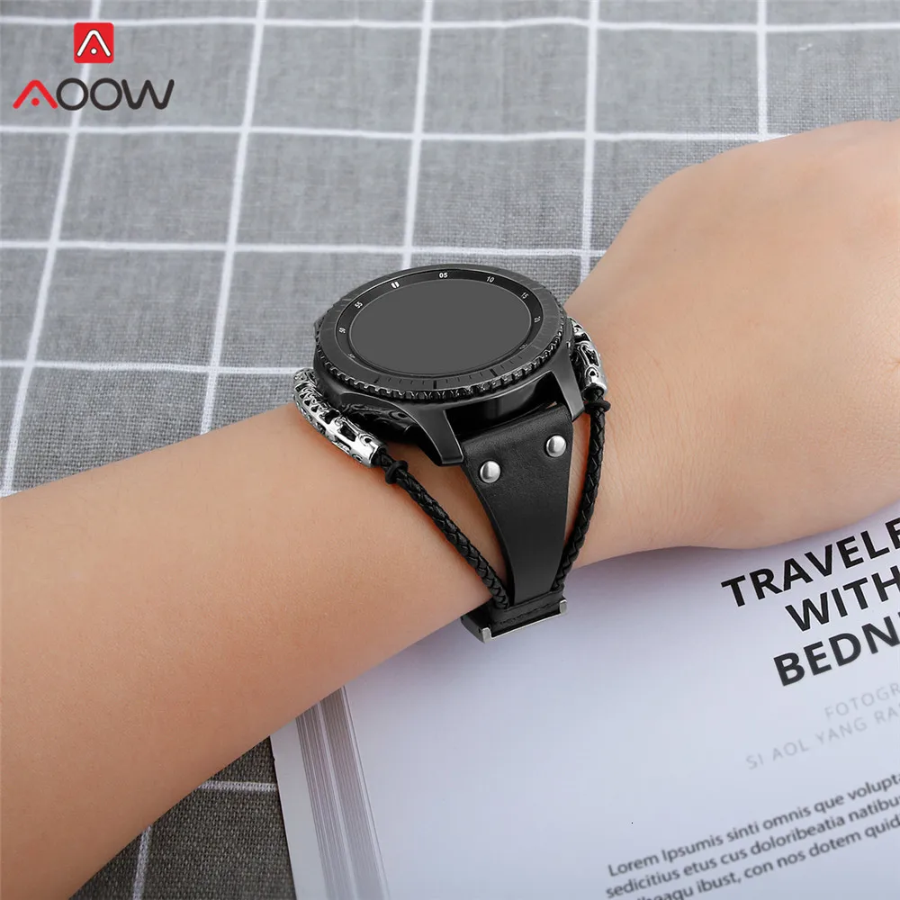 Плетеный кожаный браслет для samsung Galaxy Watch 46 мм gear S3, модный браслет из нержавеющей стали, ремешок для часов