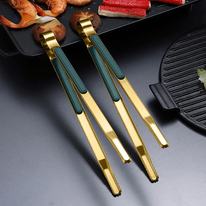 

Щипцы для барбекю и еды, золотые Нескользящие прищепки из нержавеющей стали для сервировки пикника, мяса, салата, хлеба, кухонные аксессуары, кухонная утварь