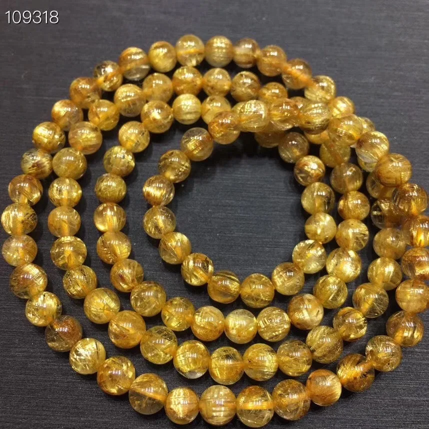 

6mm Natural Brazil Gold Rutilated Quartz Bracelet Jewelry For Women Men Wealth Luck Crystal Round Beads Gemstone Strands AAAAA