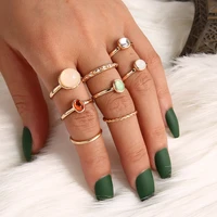8 pcsset bohemian opal crystal rings for women vintage jewelry gold color hollow bohemian geometric rings set