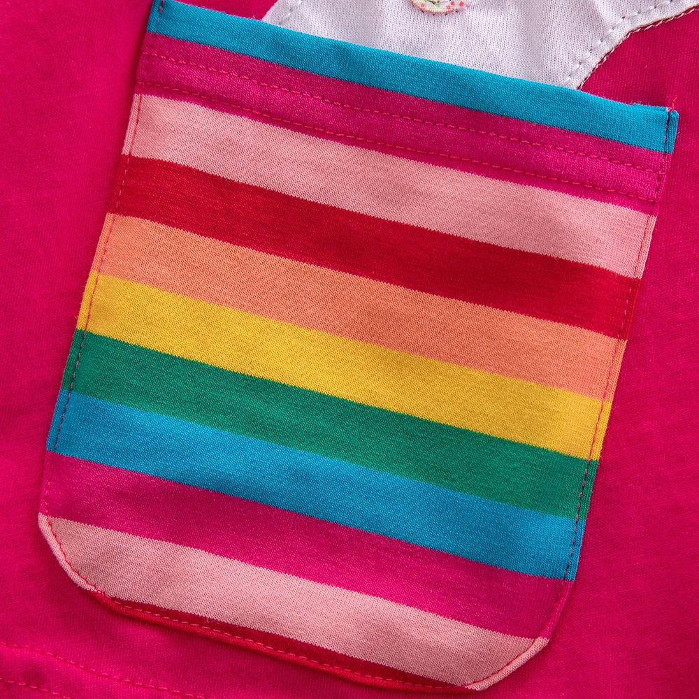 

Girls summer dress new pony short-sleeved dress little girl cartoon embroidery pocket pattern cotton casual short-sleeved dress