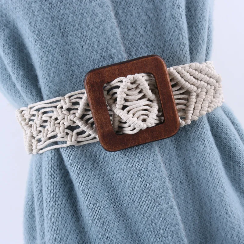 Fashion knitting belt braided weaving women's wide decoration simple dress Korean fashion waist rope hollowed out waist seal