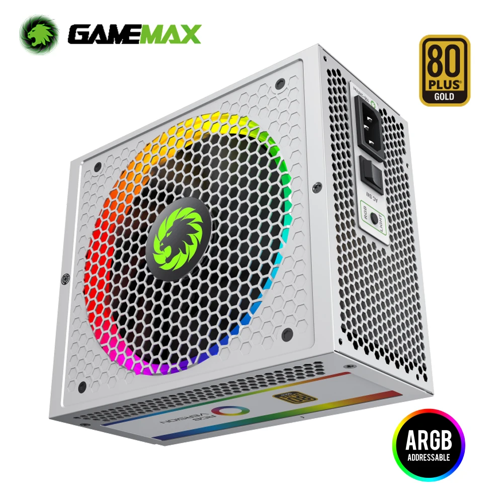 Блок питания GameMax RGB для ПК 850 Вт источник 80 Plus золотой полностью модульный 120 мм