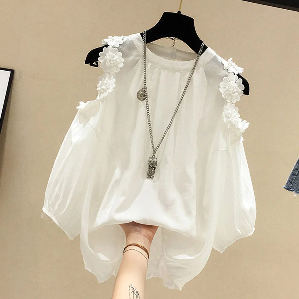 

Sexy Women Blouse Summer Off Shoulder Half Sleeve O-neck Solid Cold Tops Fashion Loose Blouses Elegant Clothes