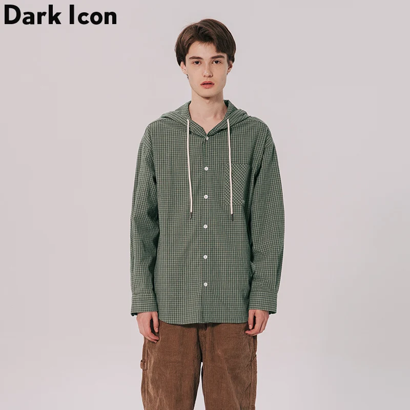 Темные значки маленькие клетчатые свободные стильные мужские рубашки с