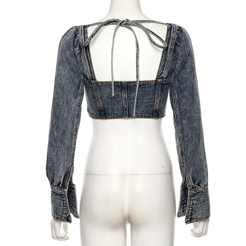 Сексуальная Открытая спина квадратная Шея молния короткие топы с вырезом