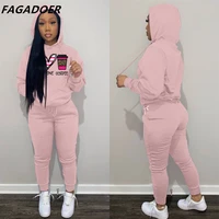 fagadoer autumn winter hooded tracksuits women pattern print hoody and jogger pants two piece sets casual sport female outfits