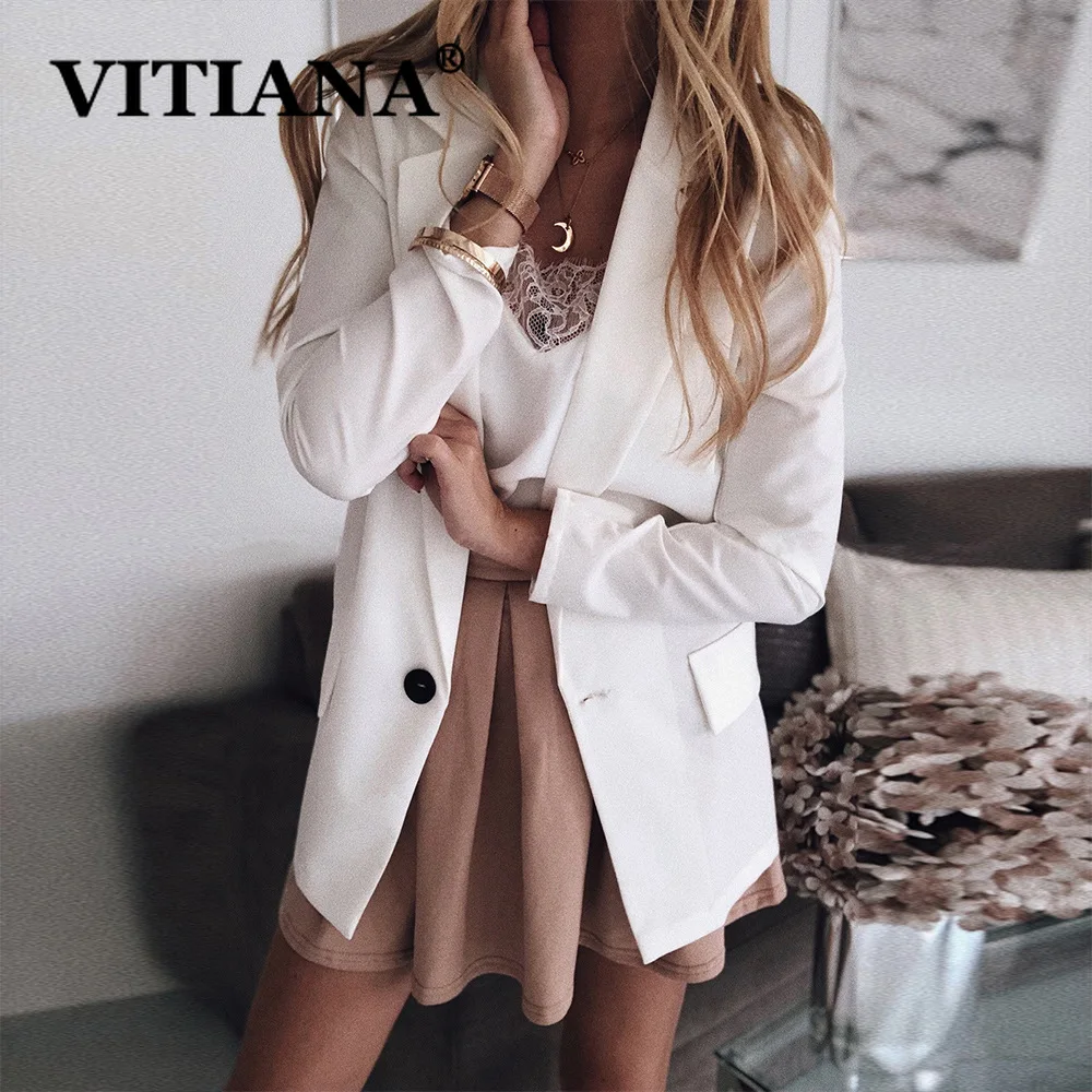 VITIANA Женский Повседневный блейзер Feminino однотонный черный офисный Длинный