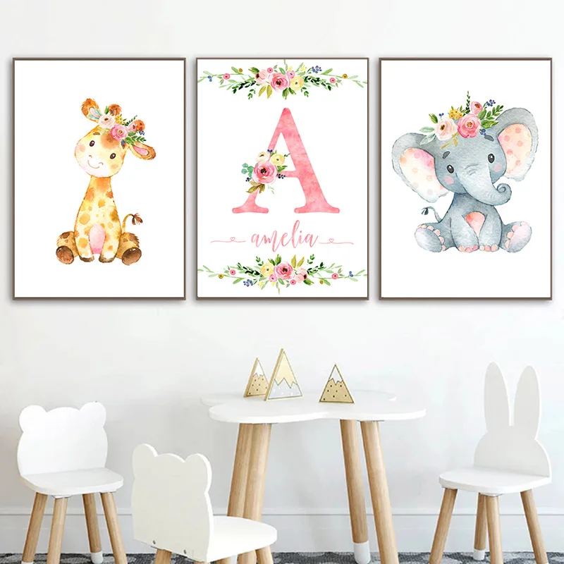 

Modern Nordic Posters Prints Flowers Elephant Giraffe Nursery Canvas Painting Wall Art Pictures For Baby Girl Room Home Decor