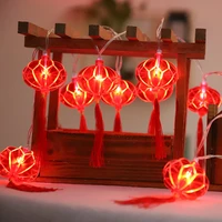 led chinese fairy red lantern string light chinese traditional garland lamp string battery operated for new years decor light