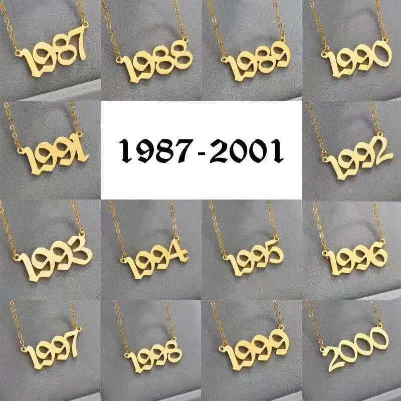 

2021 New Personalize Stainless Steel Year of Birth Digital Necklaces Custom Necklace Birthday Year Gifts Jewelry Wholesale
