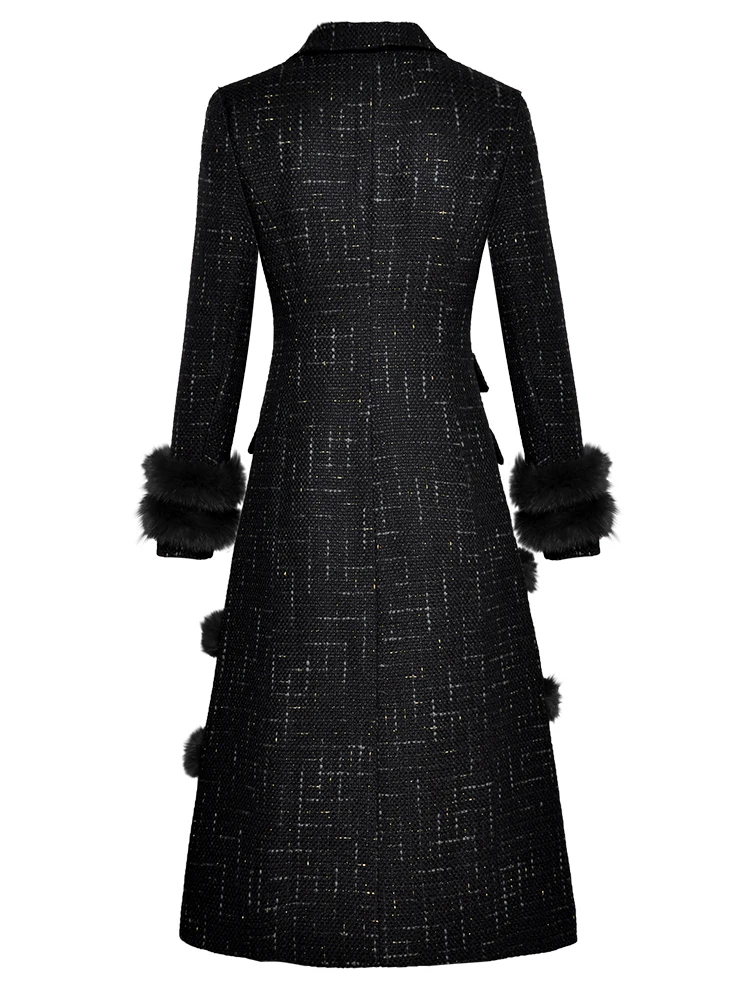 

Quality New High Long Wool Coats 2021 Winter Women Turn-down Collar Vintage Print Rabbit Hair Deco Warm Wool Blends Coat Outwear