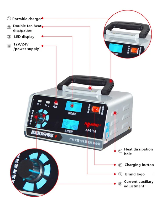 12 V/24 V автомобиль Батарея Зарядное устройство Enhanced Edition высокой мощности 400W автоматический интеллигентая(ый) Пульс по ремонту мотоциклов Батарея Зарядное устройство