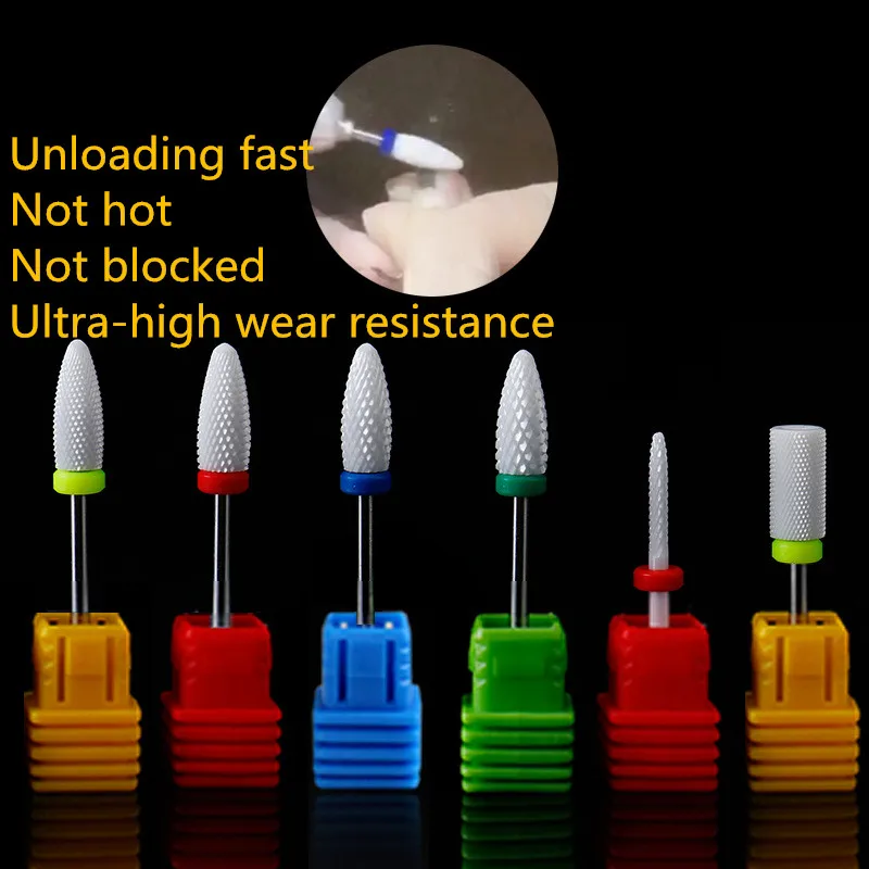 6 типов керамических цилиндрических фрез для ногтей инструменты маникюра