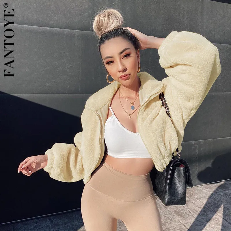 Женское пальто на молнии FANTOYE из искусственного меха с длинным рукавом и густым