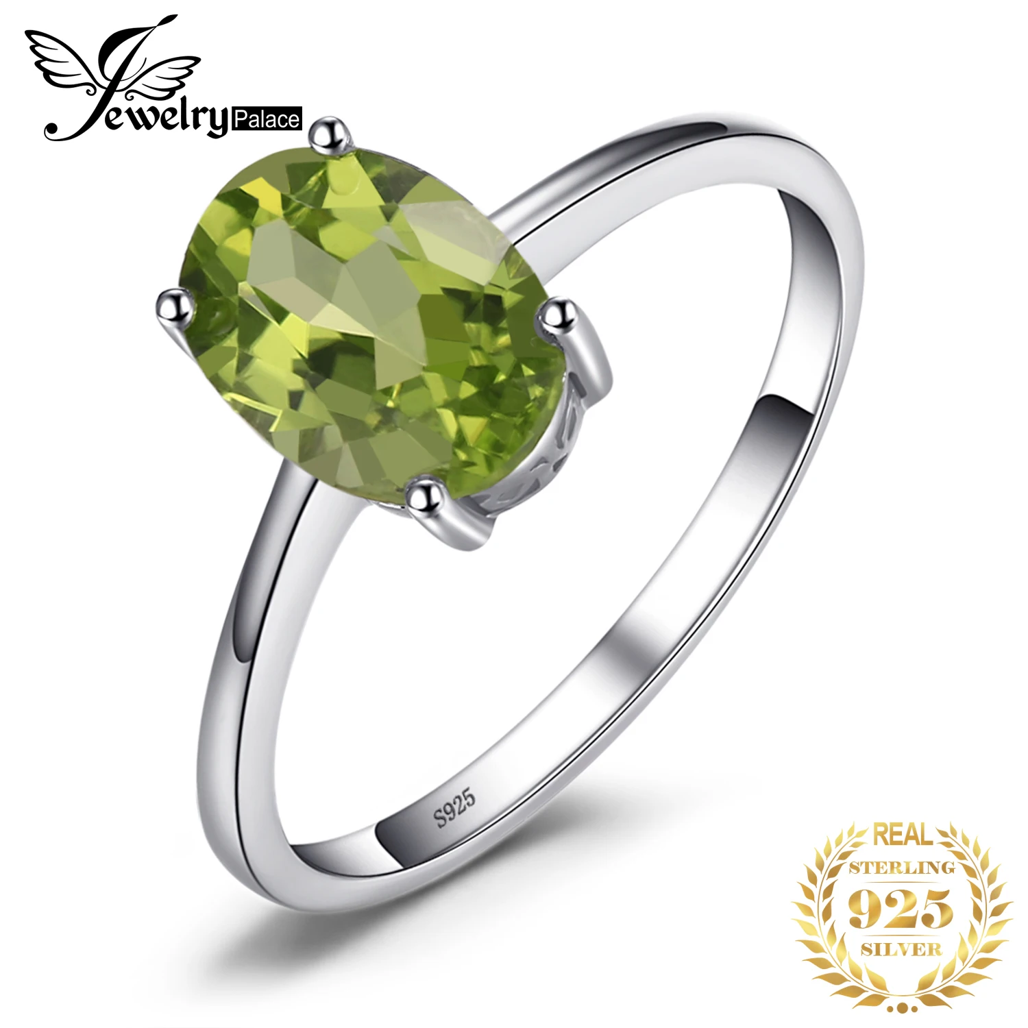 Jewelrypalace Овальный 1.4ct Натуральный Зеленый Перидот Камень пасьянс кольцо из натуральной 925 серебро Для женщин Обручение ювелирные изделия