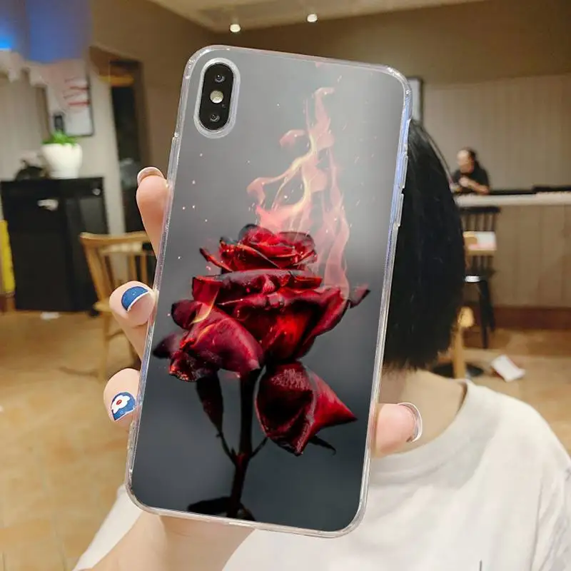 

Beautiful Red Roses flowers Phone Case Transparent for iPhone 6 7 8 11 12 s mini pro X XS XR MAX Plus