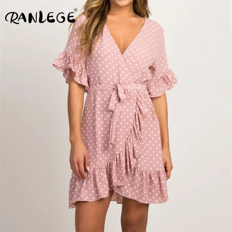 Женское повседневное пляжное платье с v-образным вырезом и рукавом-бабочкой RANLEGE