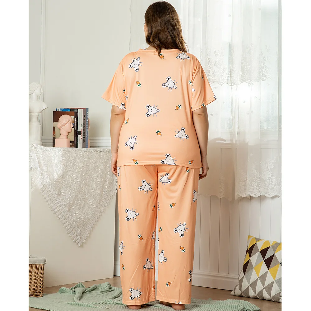 

DOIB Plus Size Pajamas Cartoon Mouse Print T-Shirt Trousers Women Homewear Two Pieces Set Large Size Nightwear Female Sleepwear