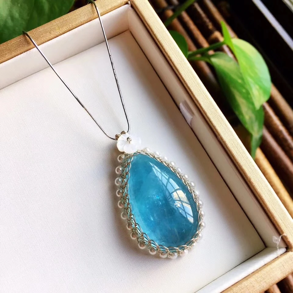 Натуральный Синий Аквамарин для женщин и мужчин подвеска с прозрачными бусинами