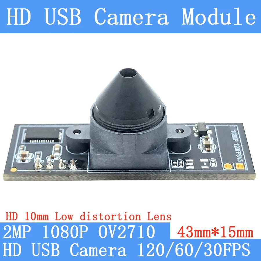 

2MP Low Distortion USB Camera Module 1080P OV2710 Hd 120fps High Speed Mini CCTV Linux UVC Webcam Surveillance 10mm
