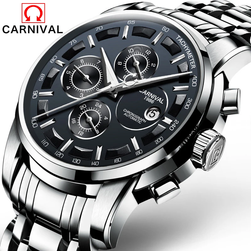 Carnival 2023 Fashion Business Men Mechanical Watch Stainless Steel Strap Waterproof Automatic Sports Watches Relogio Masculino