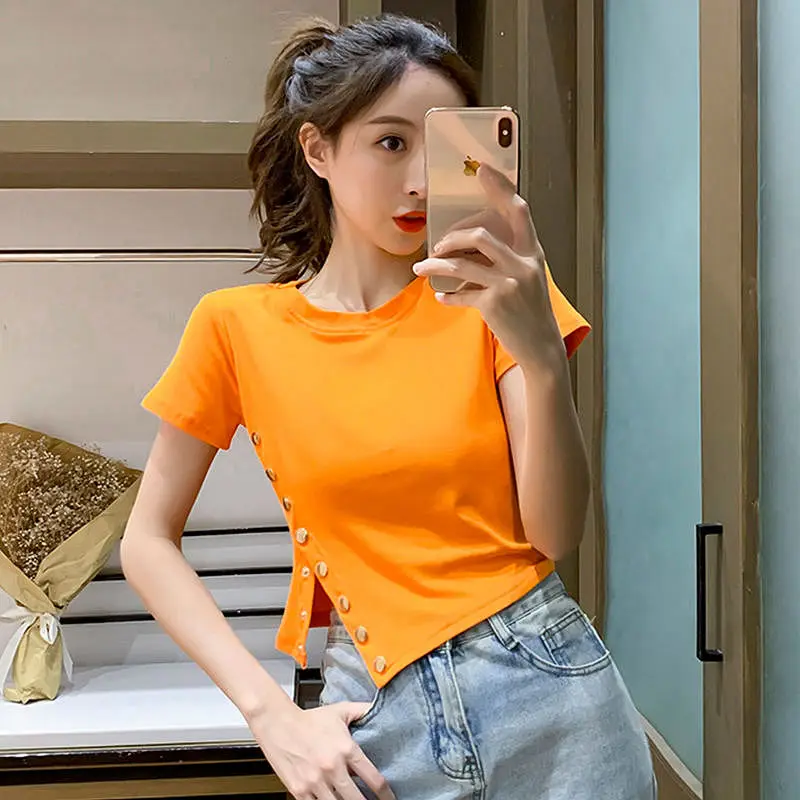 

Irregular short T-shirt women's short sleeve fashionable summer new slim slim and versatile small foreign style top