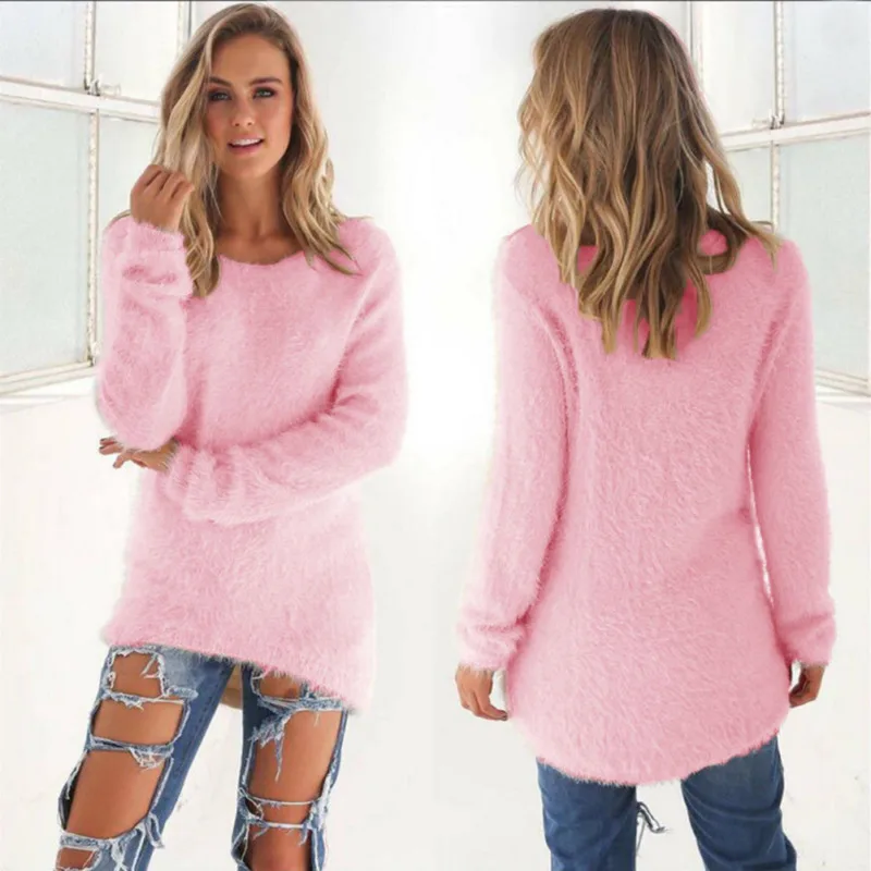 Women Fleece Bottoming Long Sweaters Sleeve Loose Winter Warm Knitwear Velvet Sweater Pullover Tops Tunic | Женская одежда