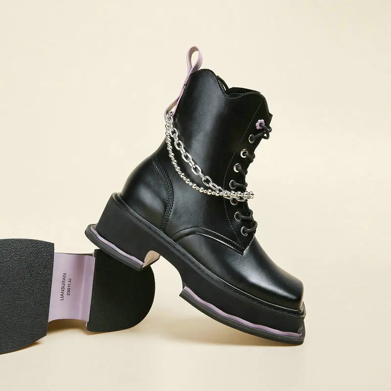 Новинка 2022 ботинки мартинсы с жемчужной цепочкой ботильоны средней длины в