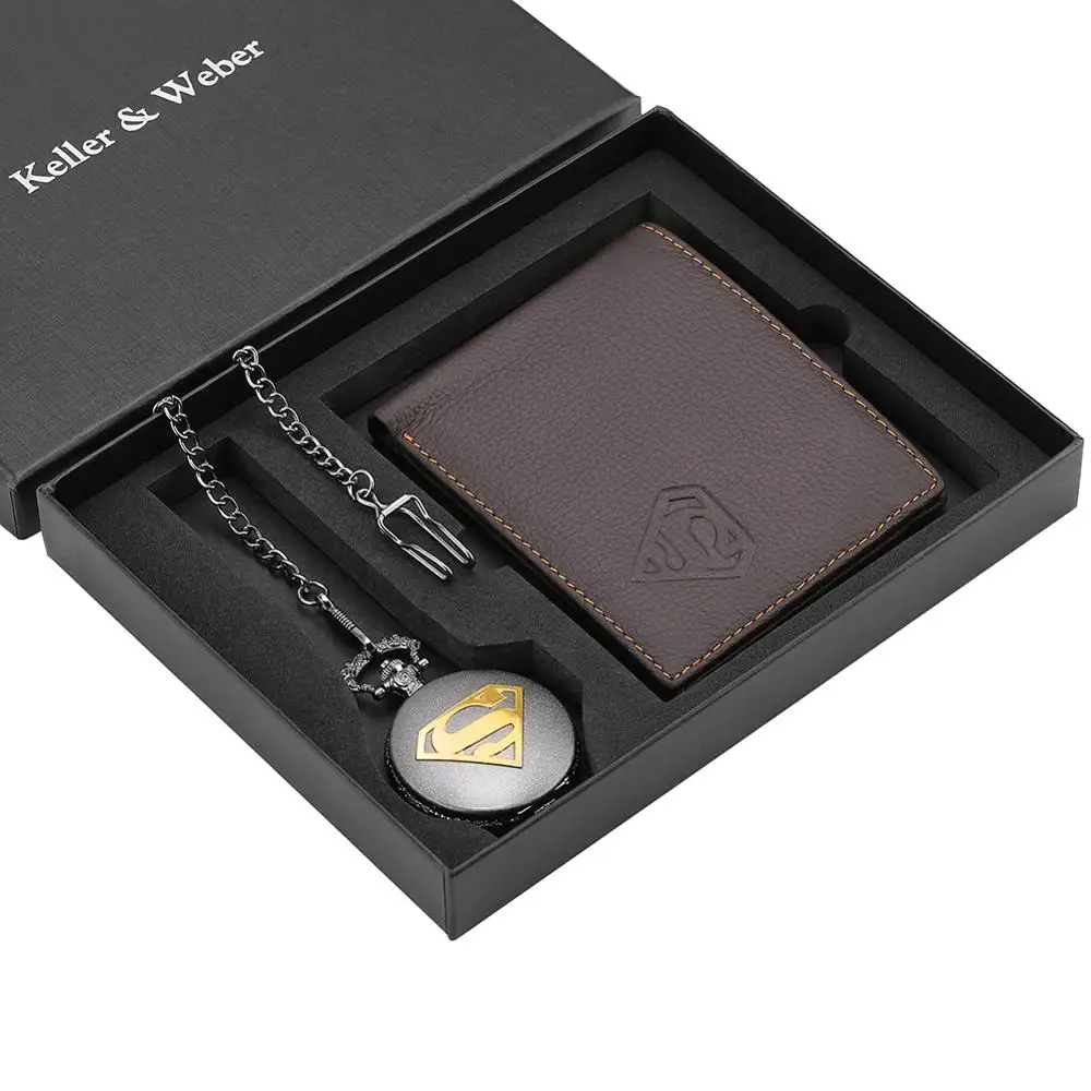 New Arrival Quartz Pocket Watch Wallet Set Charm Pendant Fob Watches Premium Leather Wallet Nice Gifts for Husband Dad Boyfriend