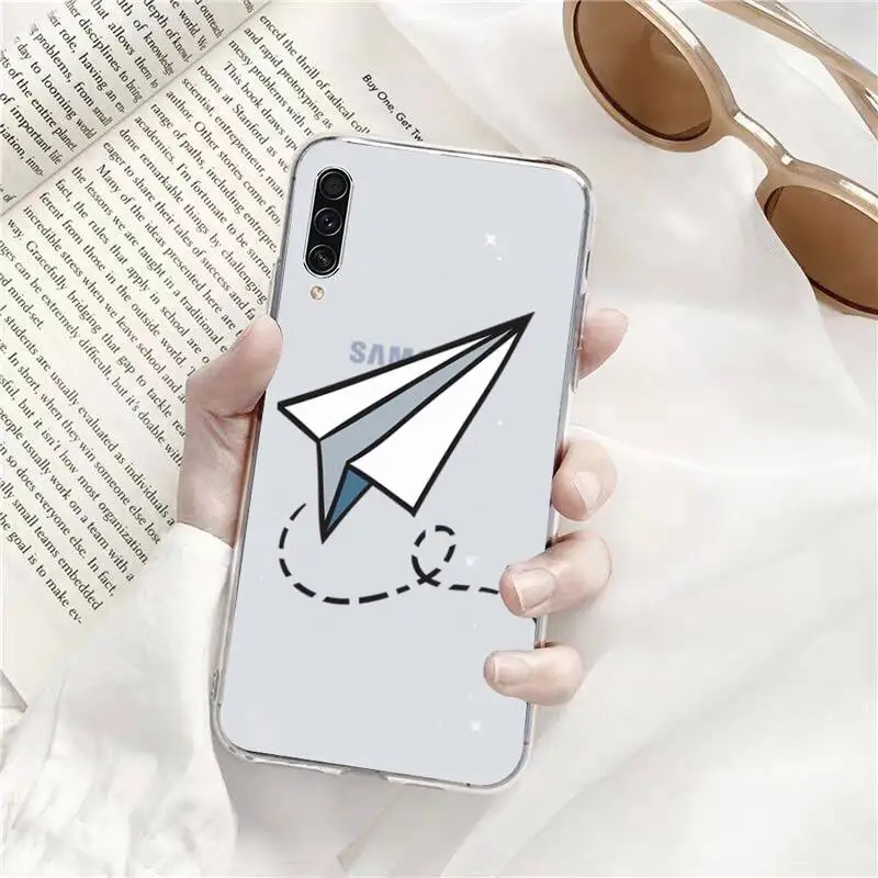 

paper airplane Childhood flying cute Phone Case Transparent Clear For Samsung Galaxy A71 A21s S8 S9 S10 plus note 20 ultra