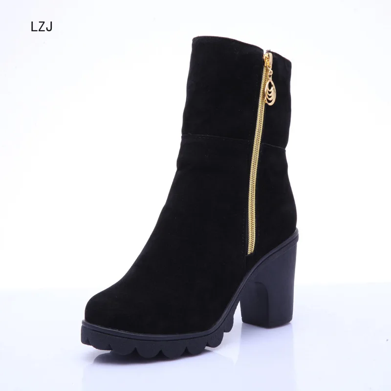 

LZJ New 2019 Winter Fashion High Heel Boots Warm And Comfortable Plush High Heels Winter Wool Women's Boots Snow Boots