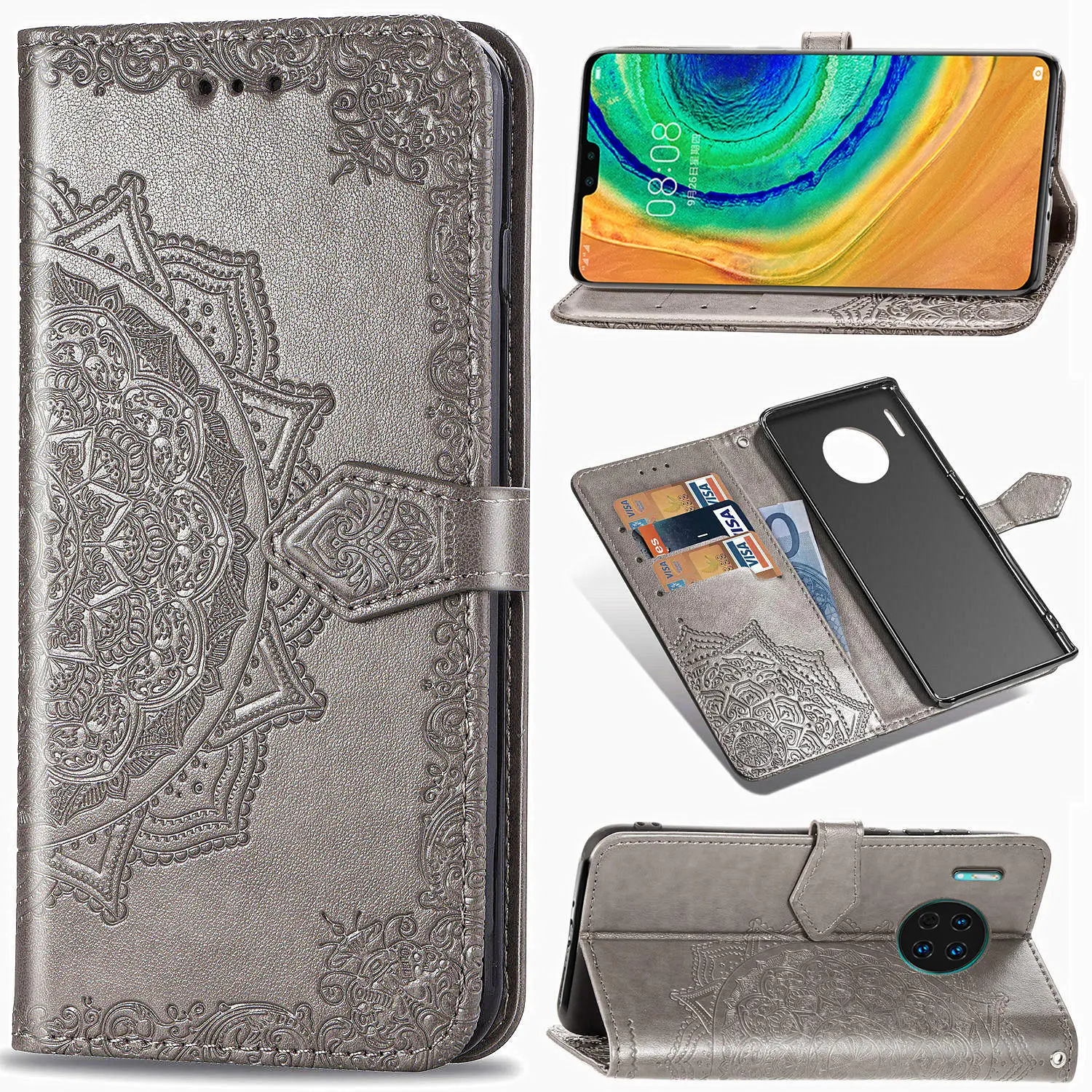 Кожаный чехол книжка с тиснением для Huawei P30 Pro чехлы бумажники P10 20 P8 Lite Mate20 Nova3 Nova4