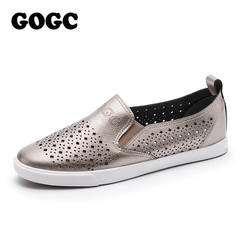 GOGC 2019 слипоны Для женщин отверстие Обувь Дамские кожаные туфли дышащие мягкие