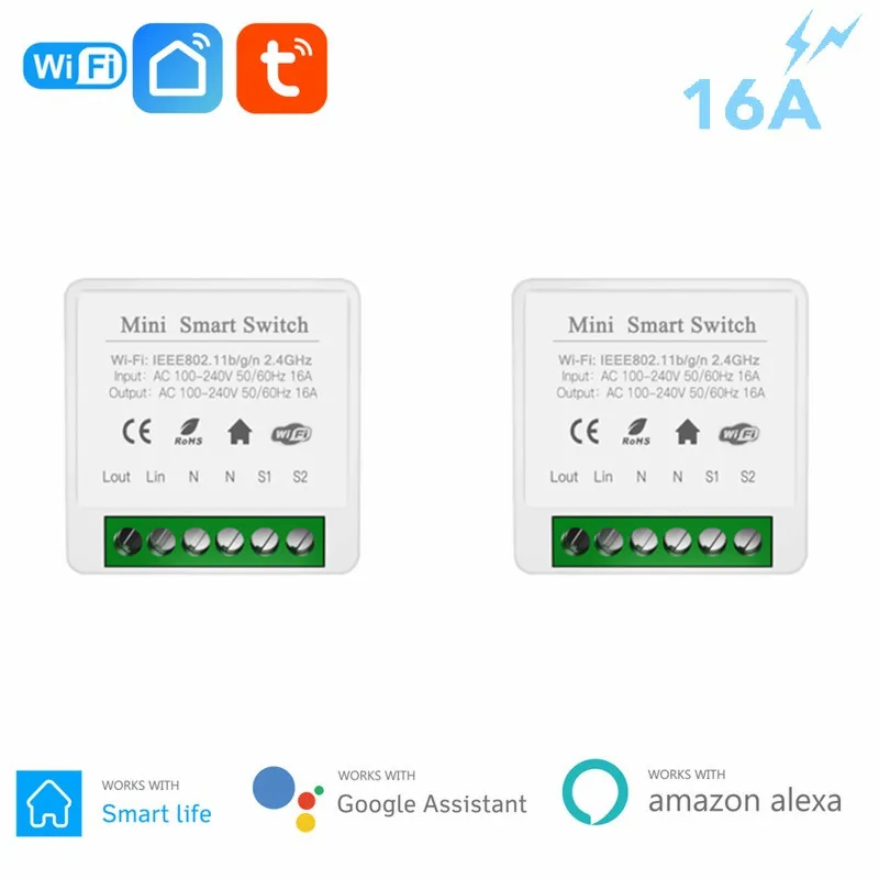 

Умный мини-выключатель Tuya Smart Life, 16 А, 2 шт.