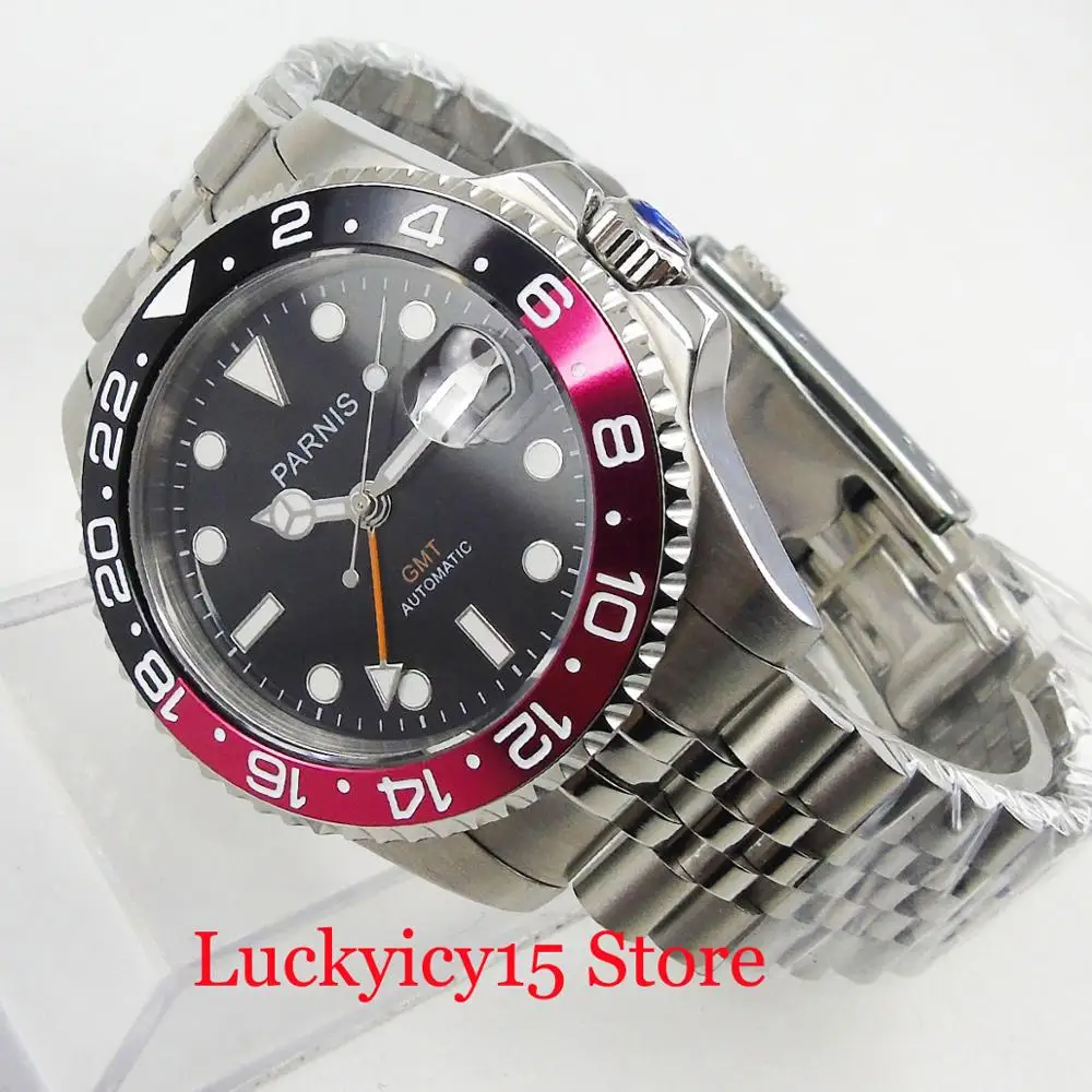 40 мм черный циферблат с окошком даты браслет из нержавеющей стали Пряжка