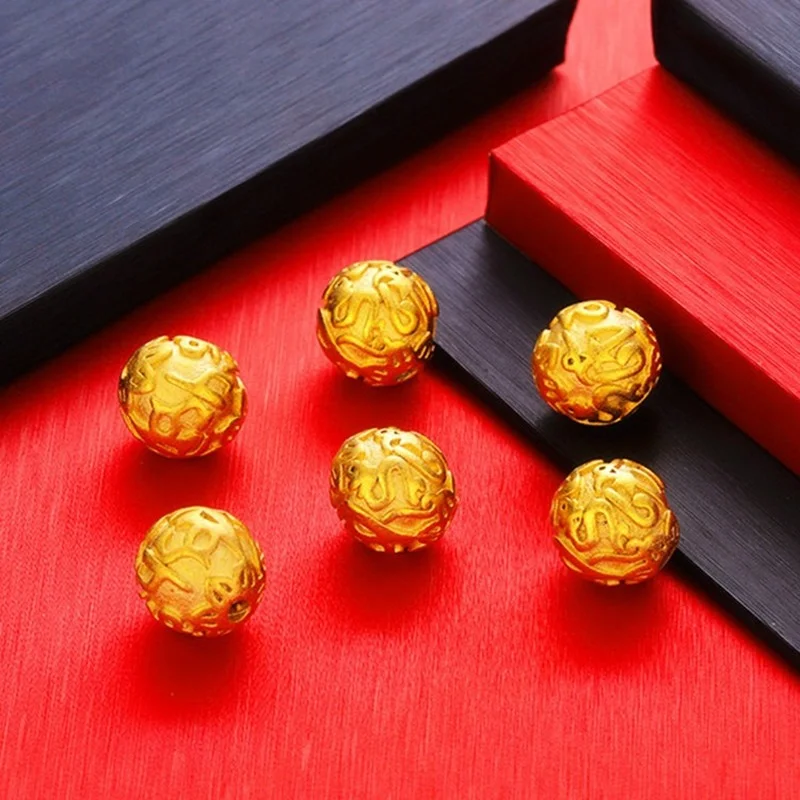 

Vietnamese Sand Gold Beads Brass 24k Gold Plated Color Sandblasted Six-character Mantra Beads DIY Bracelet Jewelry Accessories