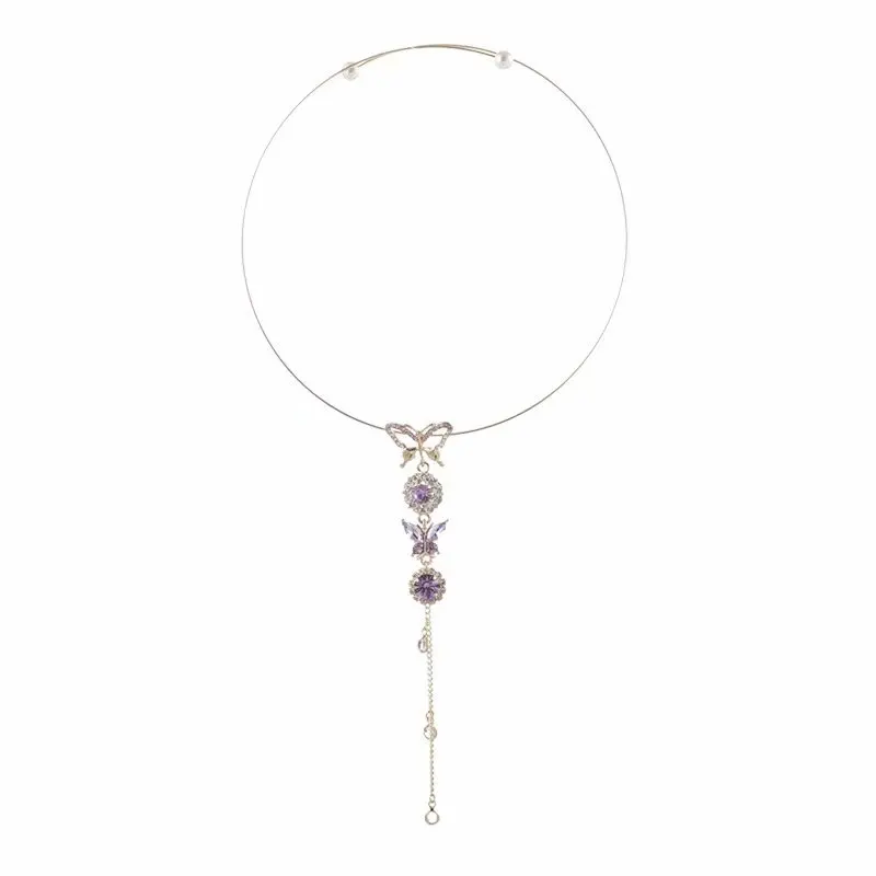 

LIWO Cute Butterfly Design Purple Crystal Zinc Alloy Pendant Necklace Earrings Ring Jewelry Set Women Wedding Party Gifts tassel