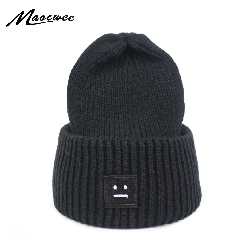 

2020 New Style Winter Beanies Knitted Hat For Women Men Warm Skullies Beanies Smiley Face Hat Unisex Solid Color Cap Wool gorras
