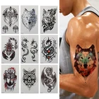 Водостойкая временная татуировка наклейка с крылом дракона крест флеш-тату волк Скорпион Тотем боди-арт рука переводная вода поддельные татуировки для мужчин