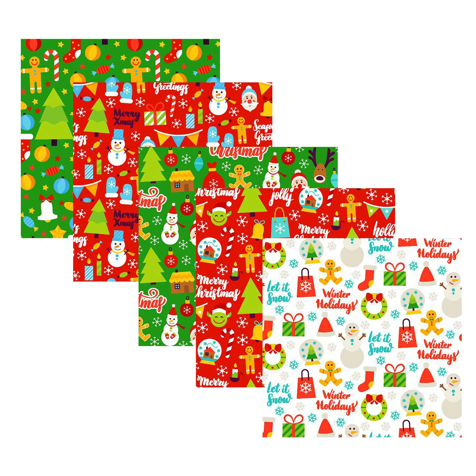 

5PC Christmas Print Cotton Cloth DIY Handmade Patchwork Elk Santa Claus Bell Snowman Xmas Element 25X25/50X50cm Sewing Cloth