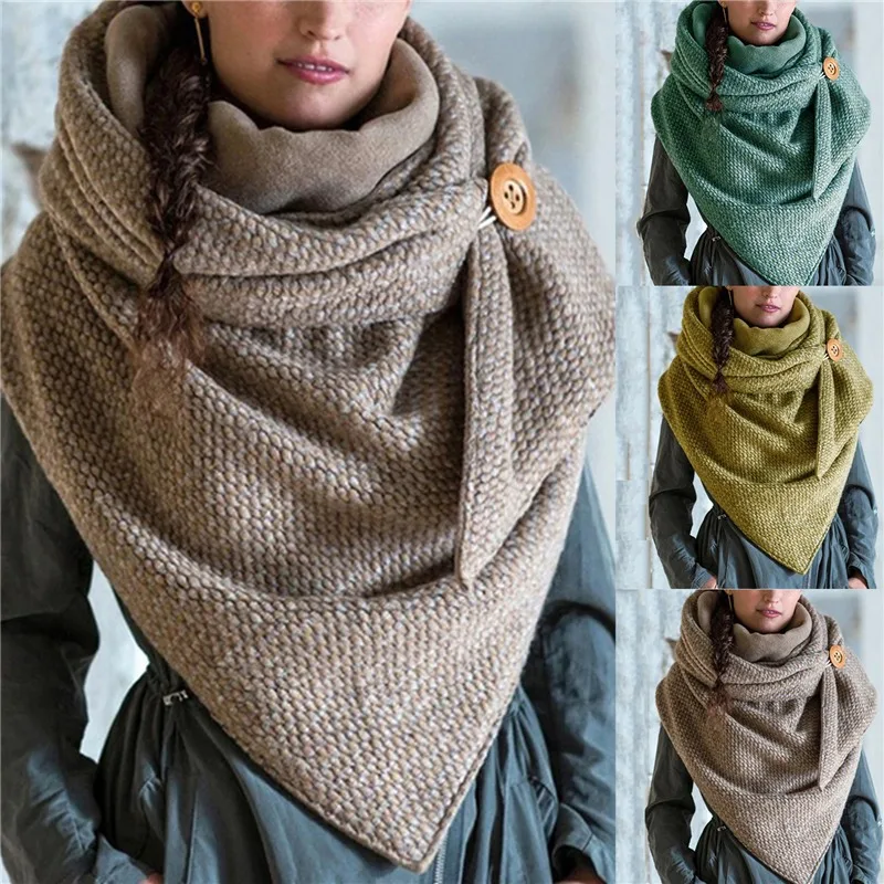 

Модный женский однотонный мягкий шарф в горошек на пуговицах 2021, повседневные теплые шарфы, шали, женский зимний женский шарф