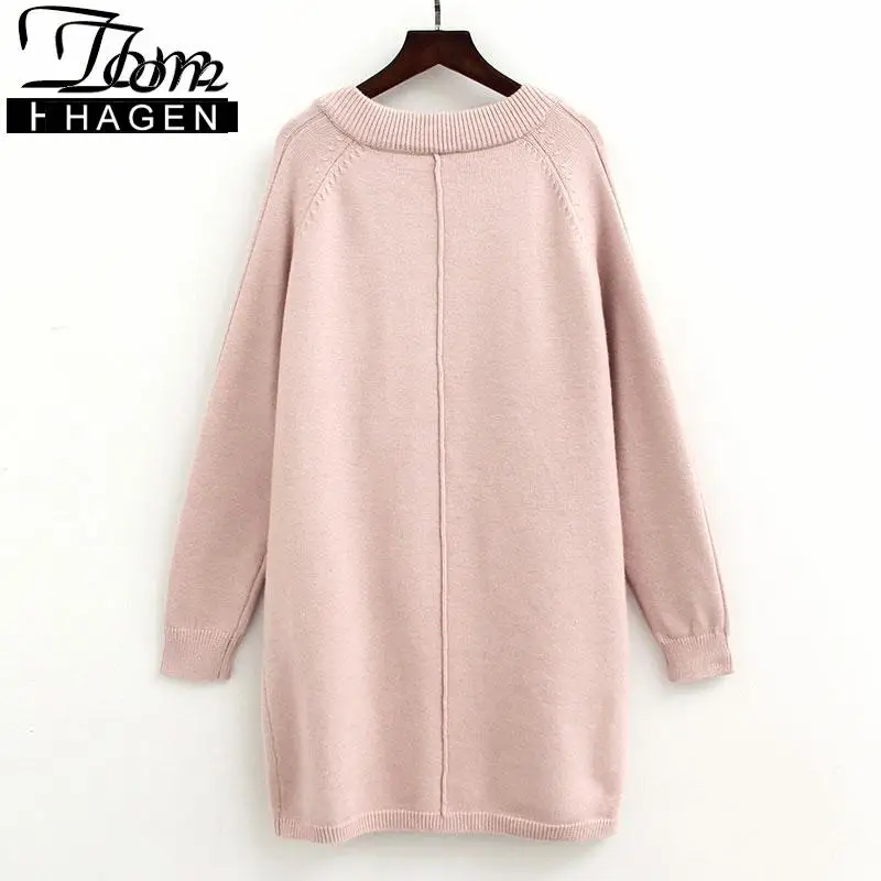 Для женщин розовый кардиган мода 2018 Осень зимний свитер Джемперы длинный вязаный