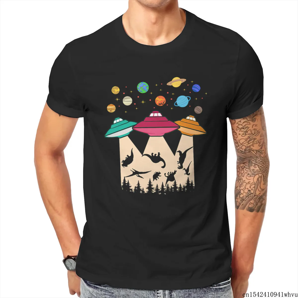 

Alien Abduction Dinosaurs - UFO Alien Extraterrest Funny Men T Shirt Unisex Lycra Soft Summer Trend O-neck Casual Size M-5XL
